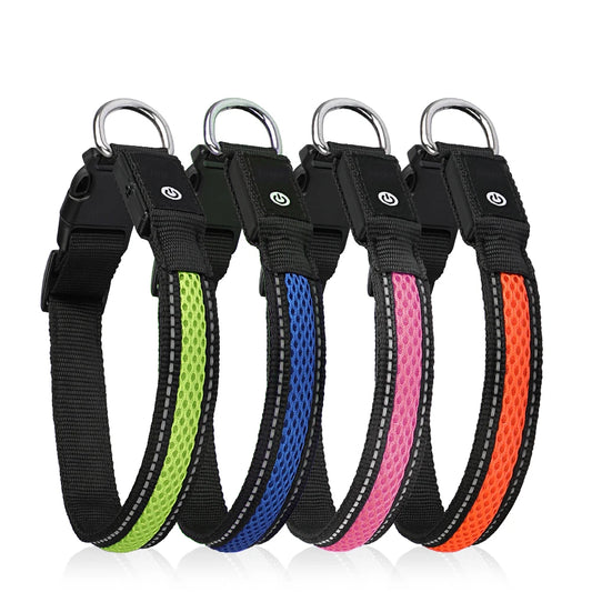 Nylon Dog Collar Night Safety LED Glow Flash /Waterproof