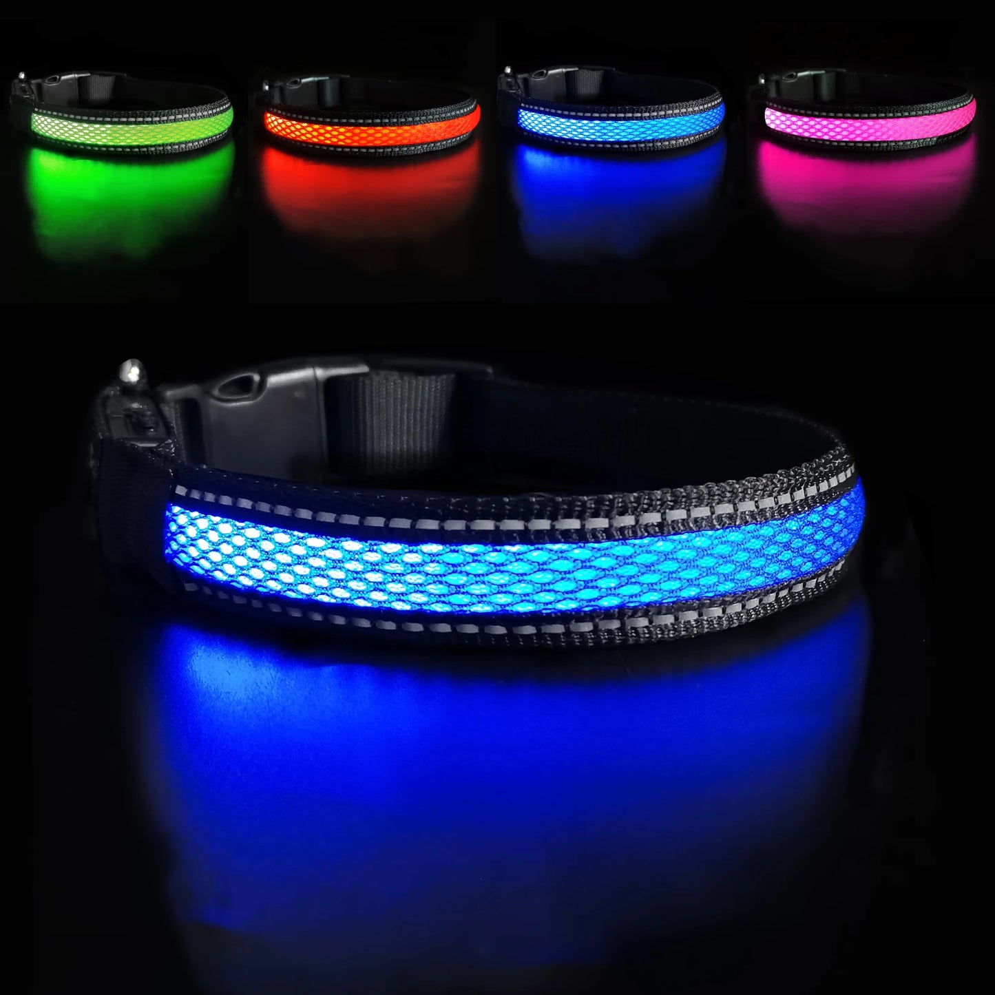 Nylon Dog Collar Night Safety LED Glow Flash /Waterproof