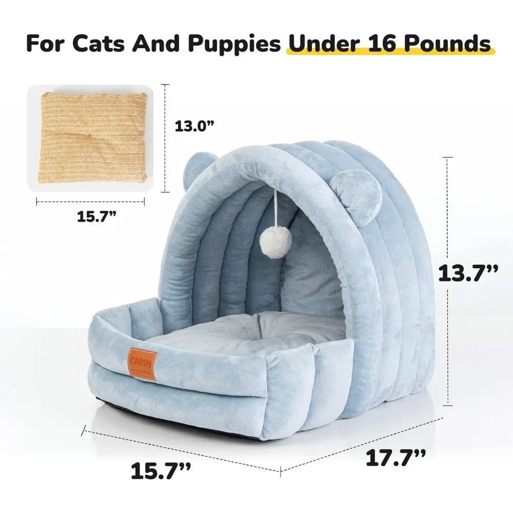 all-season soft premium non-slip cotton cat bed with reversible padded pillows