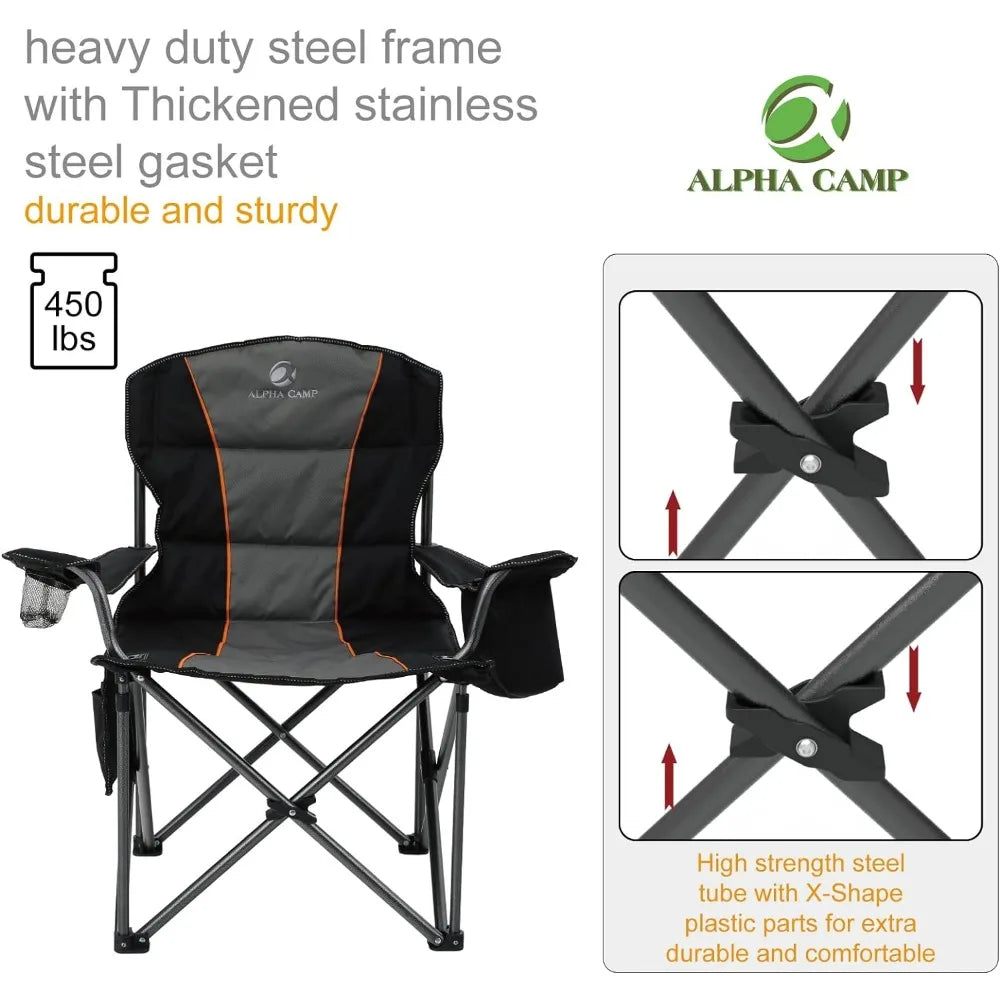 Camping Folding Chair, Heavy Duty  Steel Frame Collapsible Padded Arm Chair