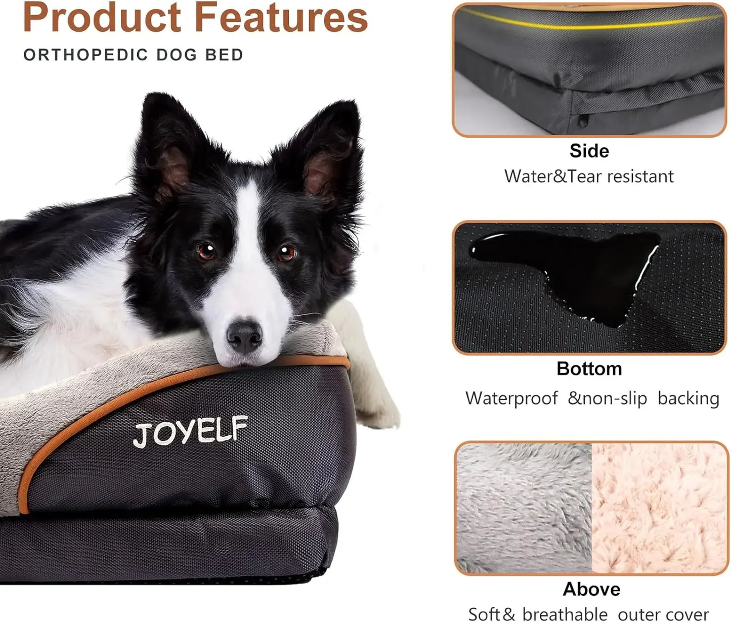 Large Memory Foam Orthopedic Dog Bed with Removable Washable Cover and Squeaker Toy as Gift