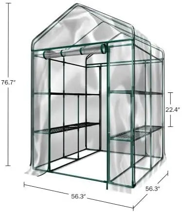 Walk in Greenhouse with 8 Sturdy Shelves and PVC Cover Indoor or Outdoor