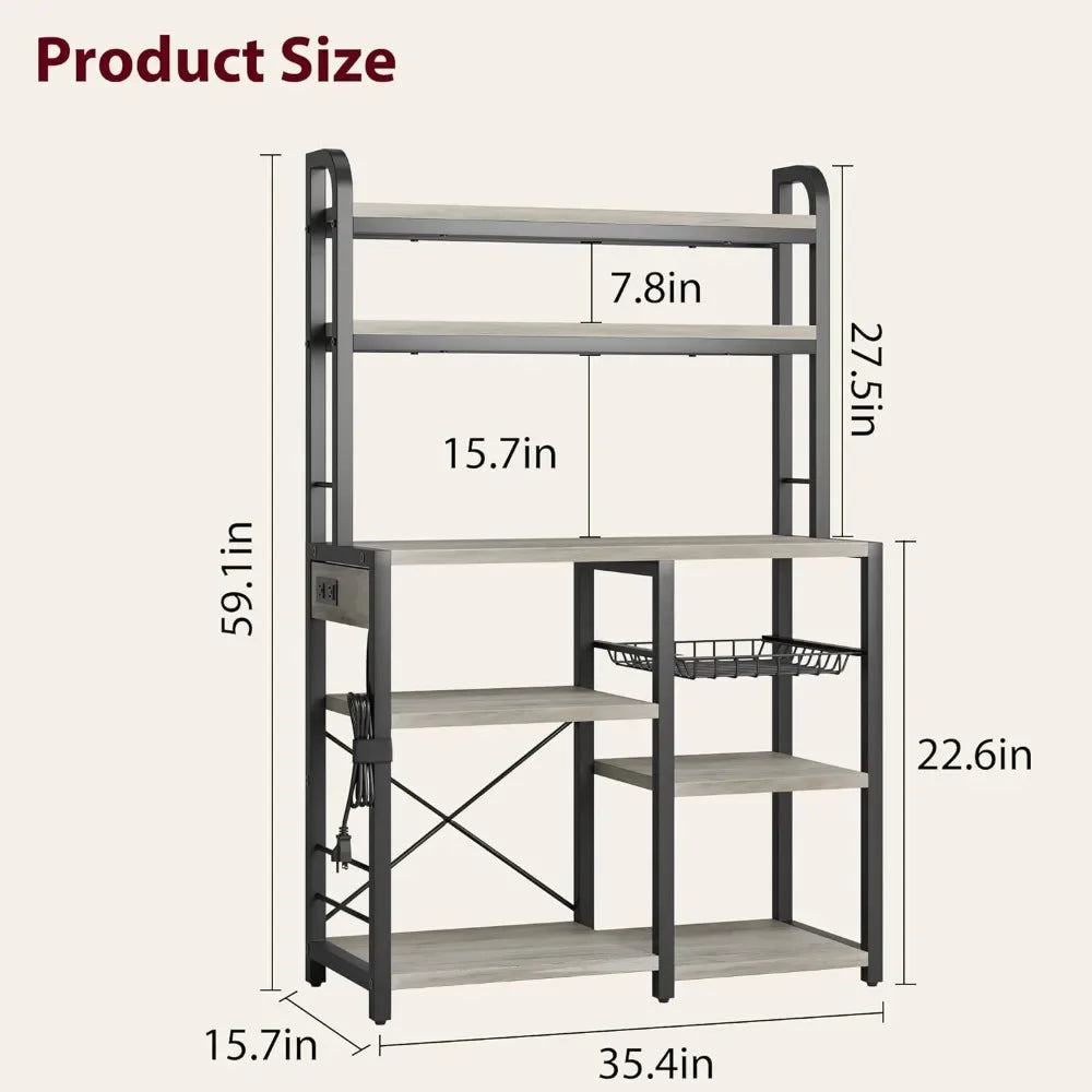 Bakers Rack With Wire Drawer Shelf and Power Outlet