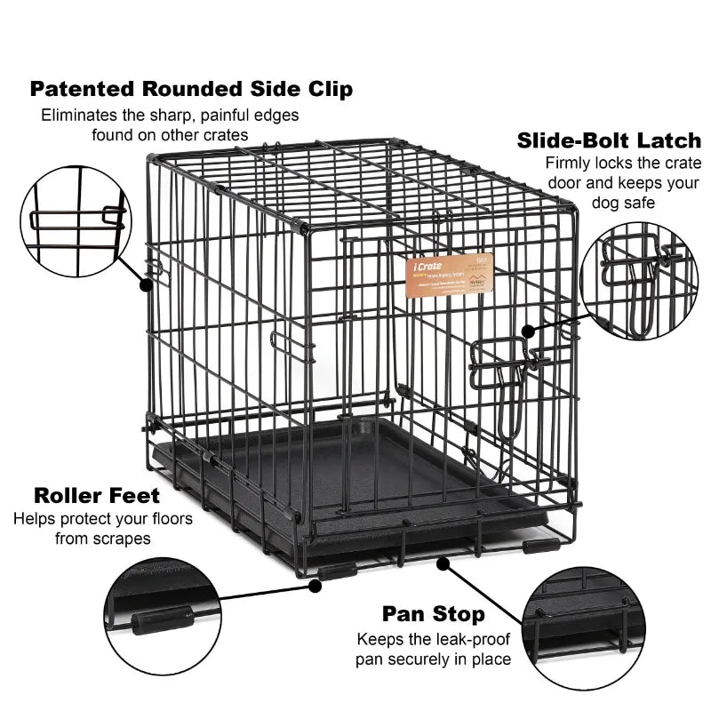 MidWest Double Door Metal Dog Crate, 18"  Includes Leak-Proof Pan, Floor Protecting Feet, Divider Panel