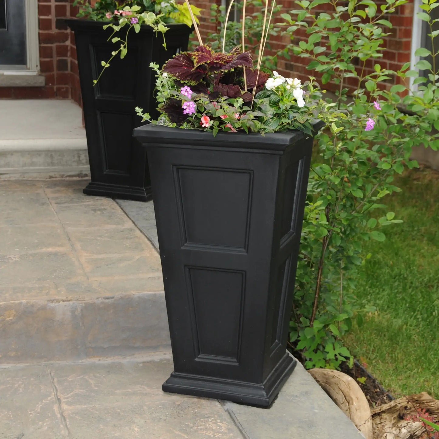 Modern 16" x 16" x 28" Square Black Polyethylene Garden Planter