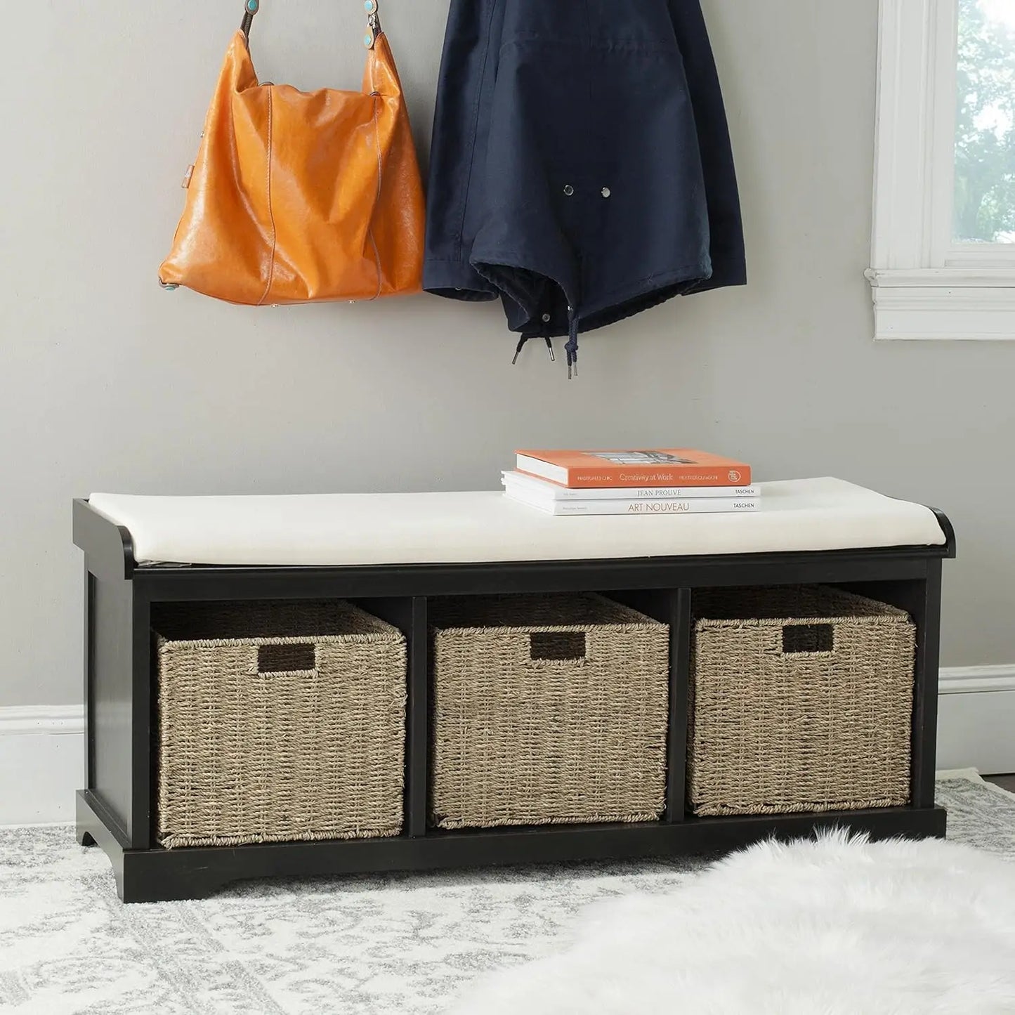 Black American Homes Collection Grey and White Wicker Storage Bench