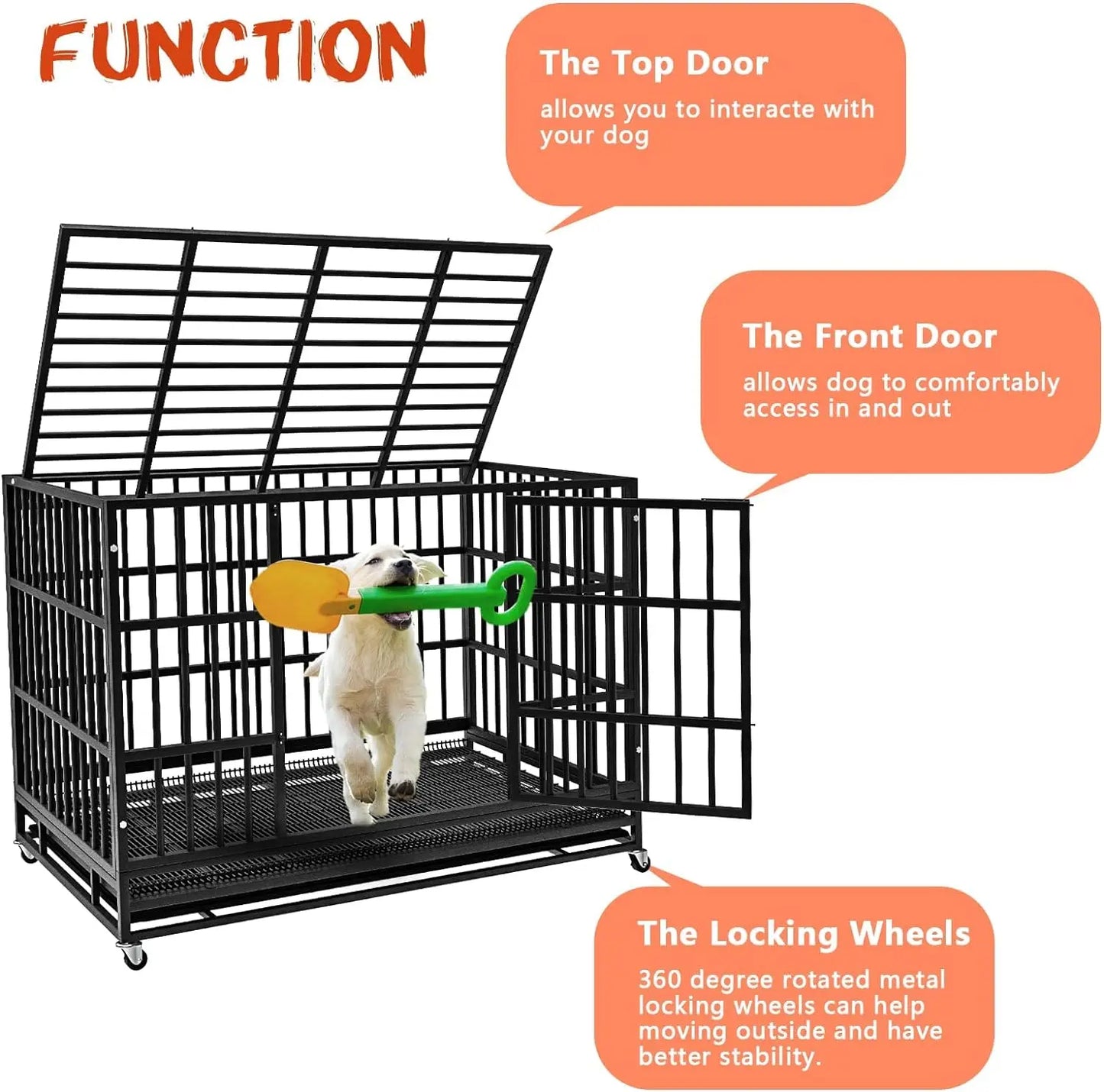 48/38 inch Heavy Duty Indestructible Dog Crate with Lockable Wheels