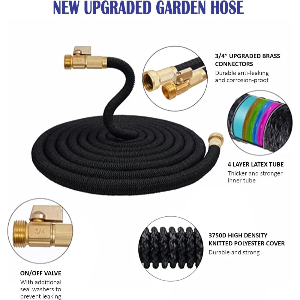 J&B XpandaHose 75ft Expandable Garden Hose with Holder - Heavy Duty Superior Strength 3750D - 4 -Layer Latex Core