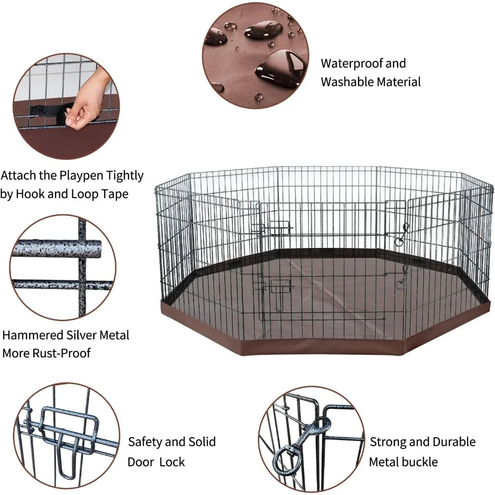 Metal Dog Exercise Playpen Gate 8 Panels 24 Inch Height  with Bottom Pad for Animals