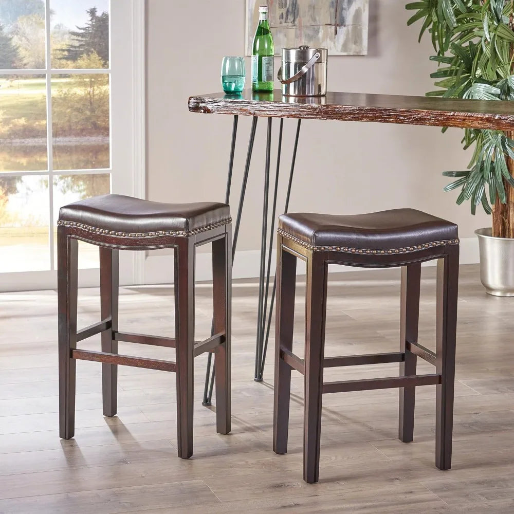 2-Pcs Set Avondale Backless Bar Stools Brown