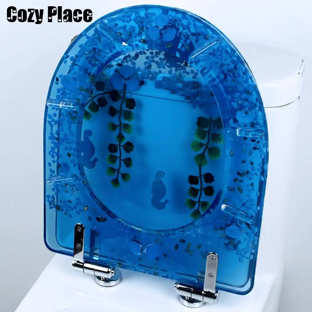 Transparent Elongated Resin Toilet Seat Cover with Shells and Fish