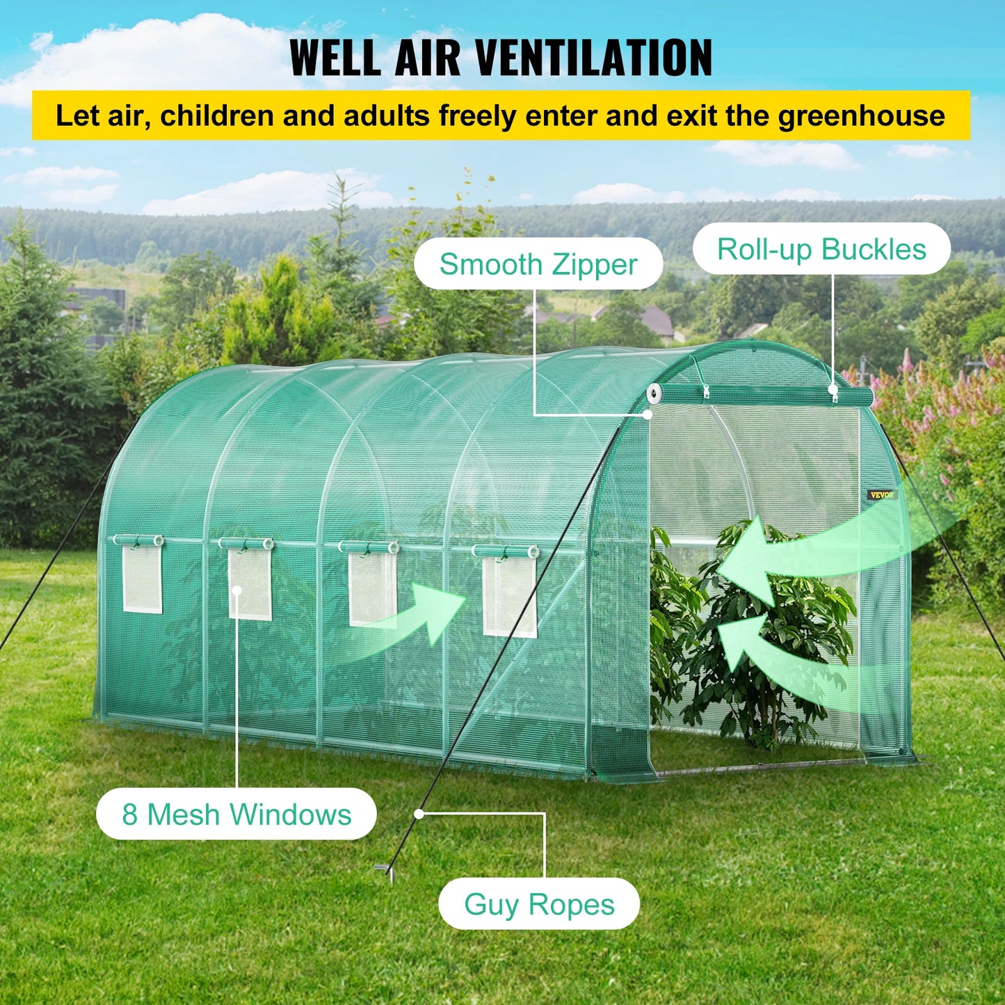 VEVOR Walk-in Portable Tunnel Greenhouse with Galvanized Frame & Waterproof Cover