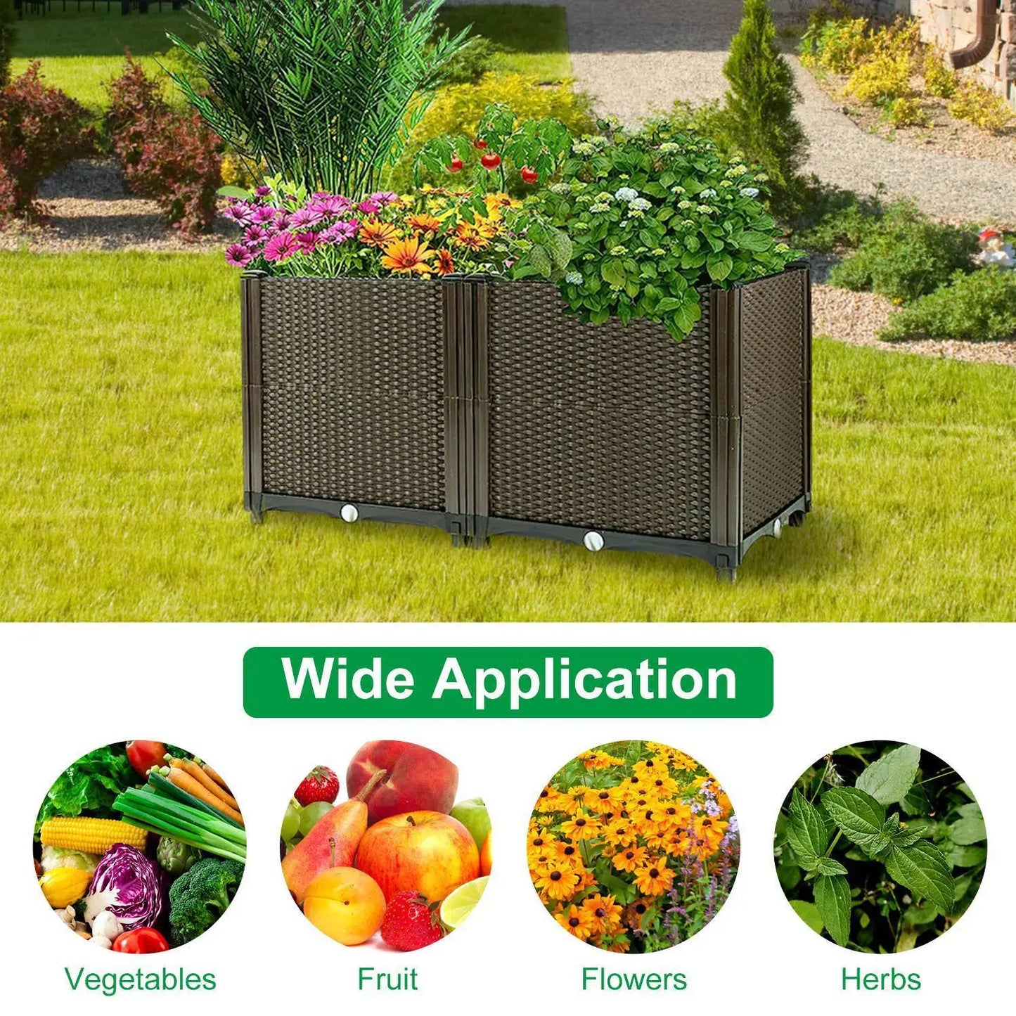 Set of 2 Large Plastic Planter Box Elevated Raised Garden Bed for Indoor Outdoor