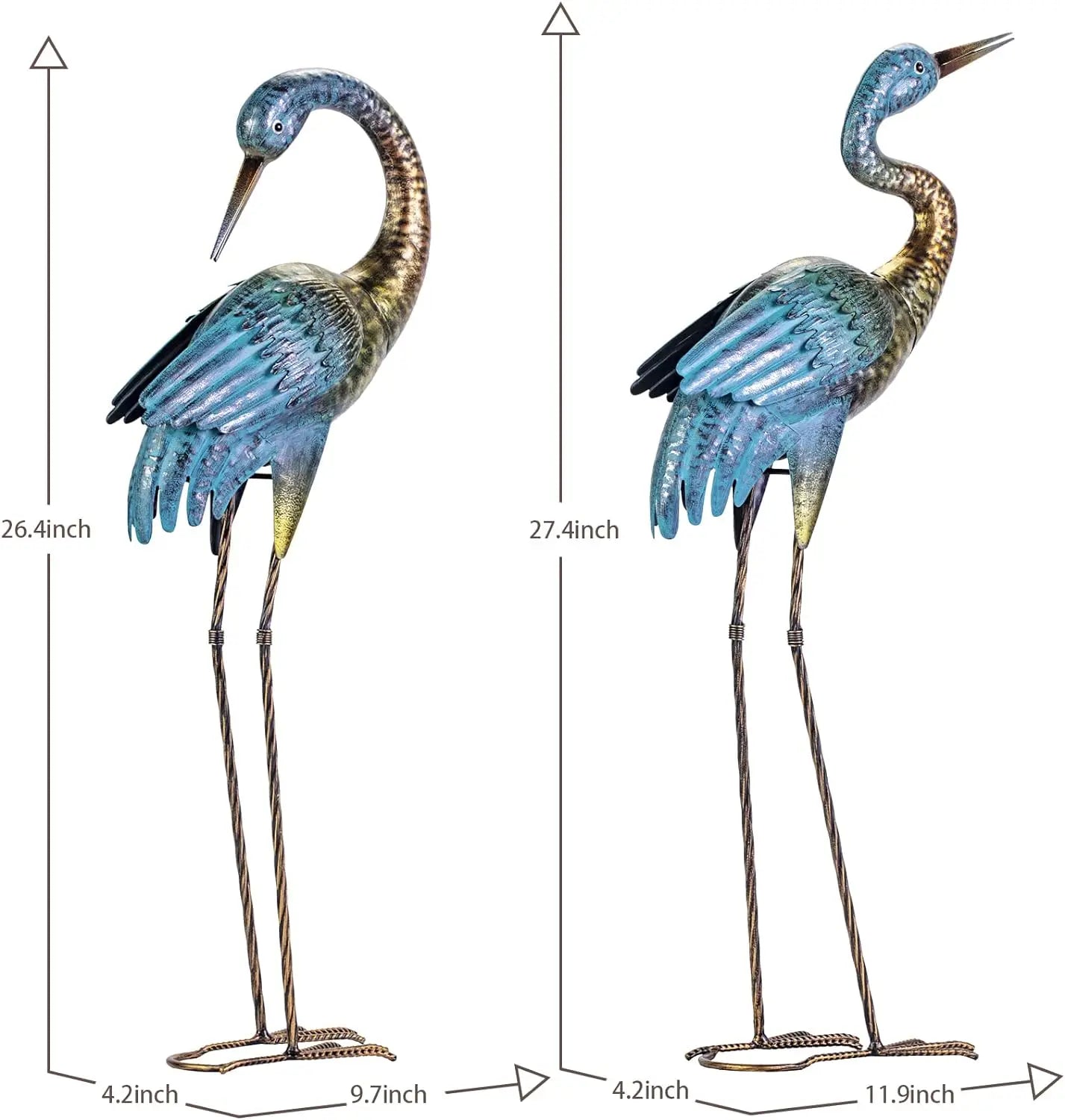 Standing Blue Heron Decoy Sculptures, Metal Bird Yard Art for Lawn Patio Backyard Decoration