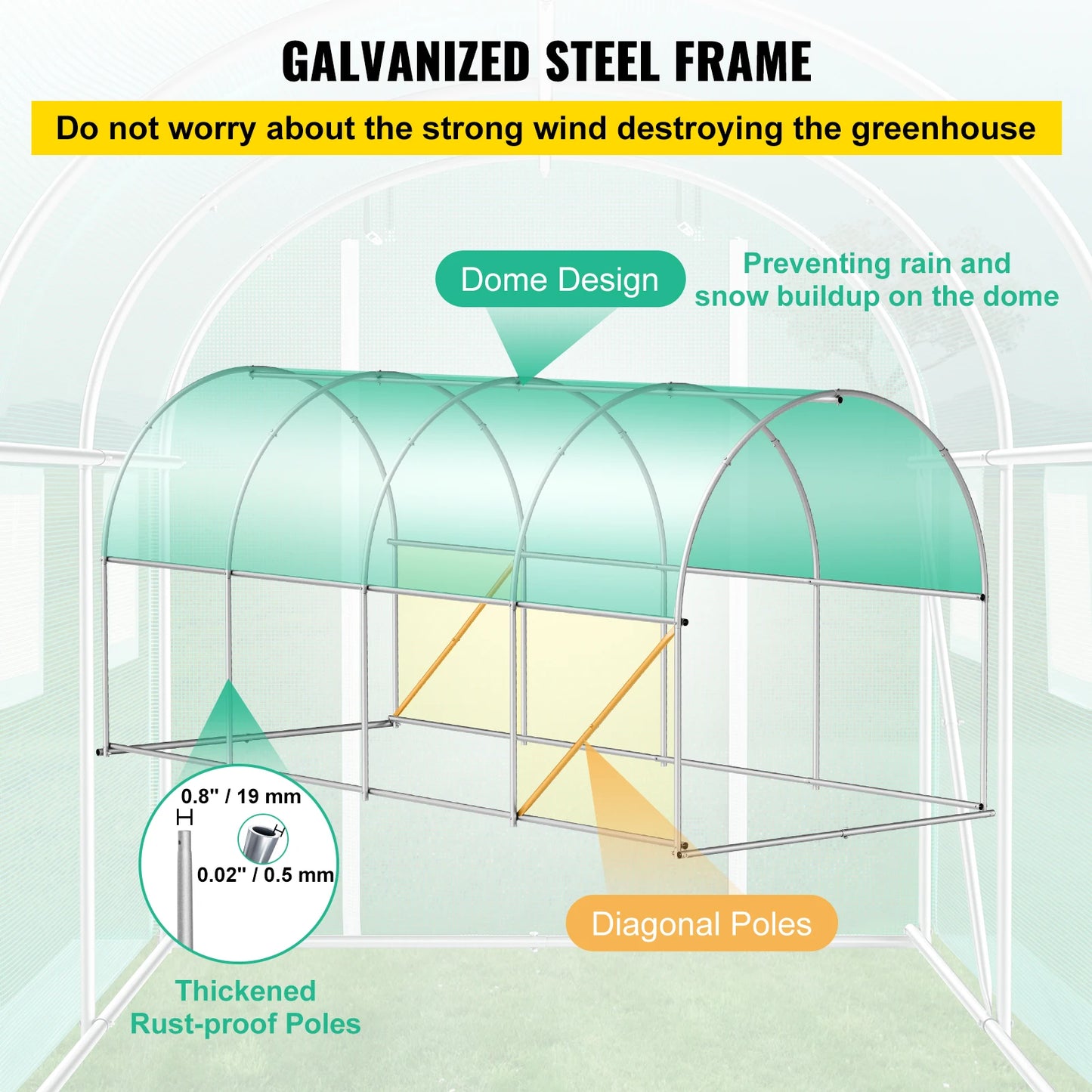 VEVOR Walk-in Portable Tunnel Greenhouse with Galvanized Frame & Waterproof Cover