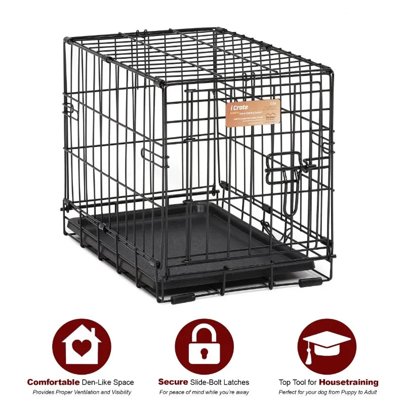 MidWest Double Door Metal Dog Crate, 18"  Includes Leak-Proof Pan, Floor Protecting Feet, Divider Panel