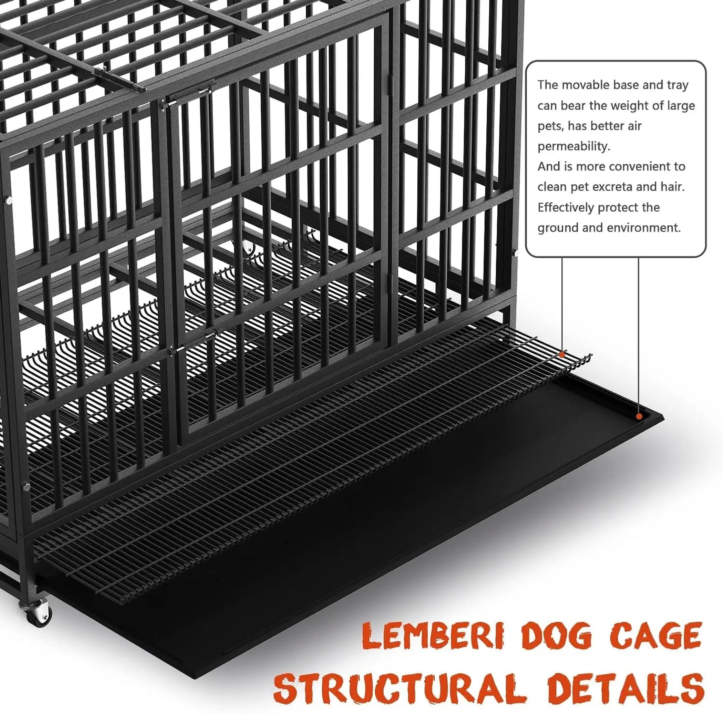 48/38 inch Heavy Duty Indestructible Dog Crate with Lockable Wheels