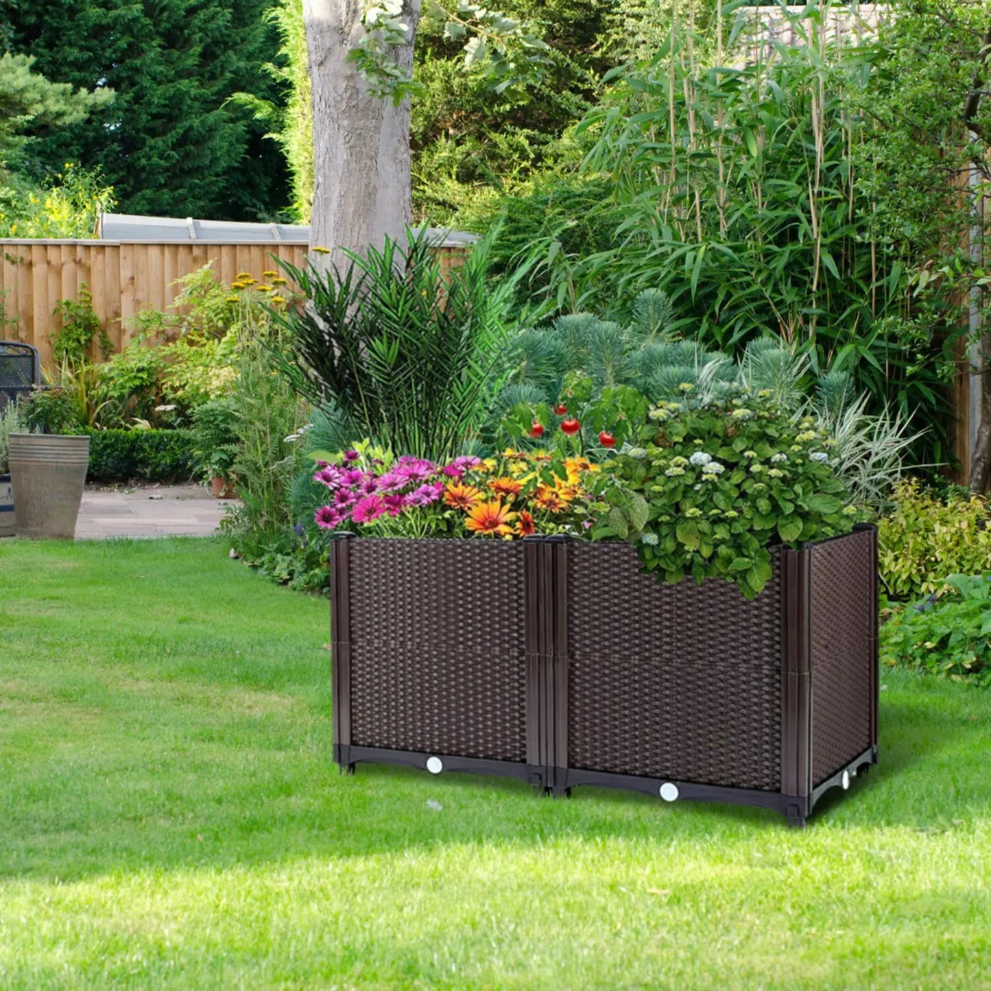 Set of 2 Large Plastic Planter Box Elevated Raised Garden Bed for Indoor Outdoor