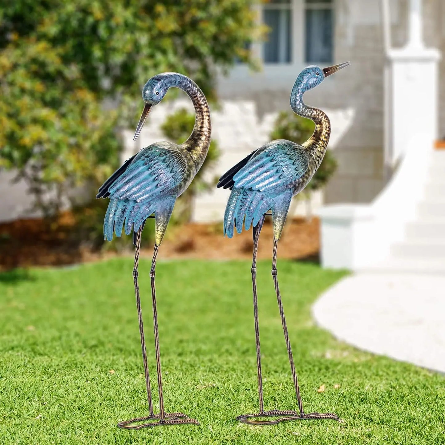 Standing Blue Heron Decoy Sculptures, Metal Bird Yard Art for Lawn Patio Backyard Decoration