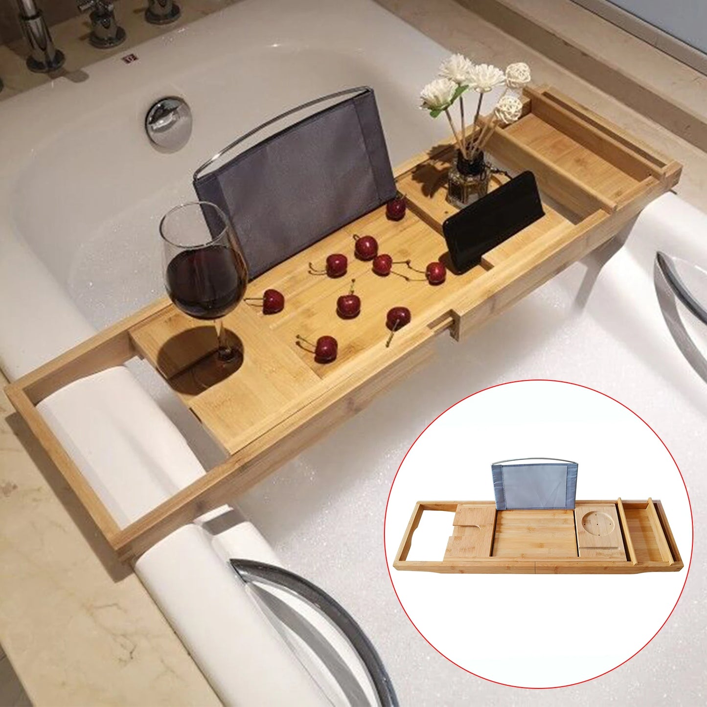 Extendable Bathtub Shelf Wooden Bath Tray