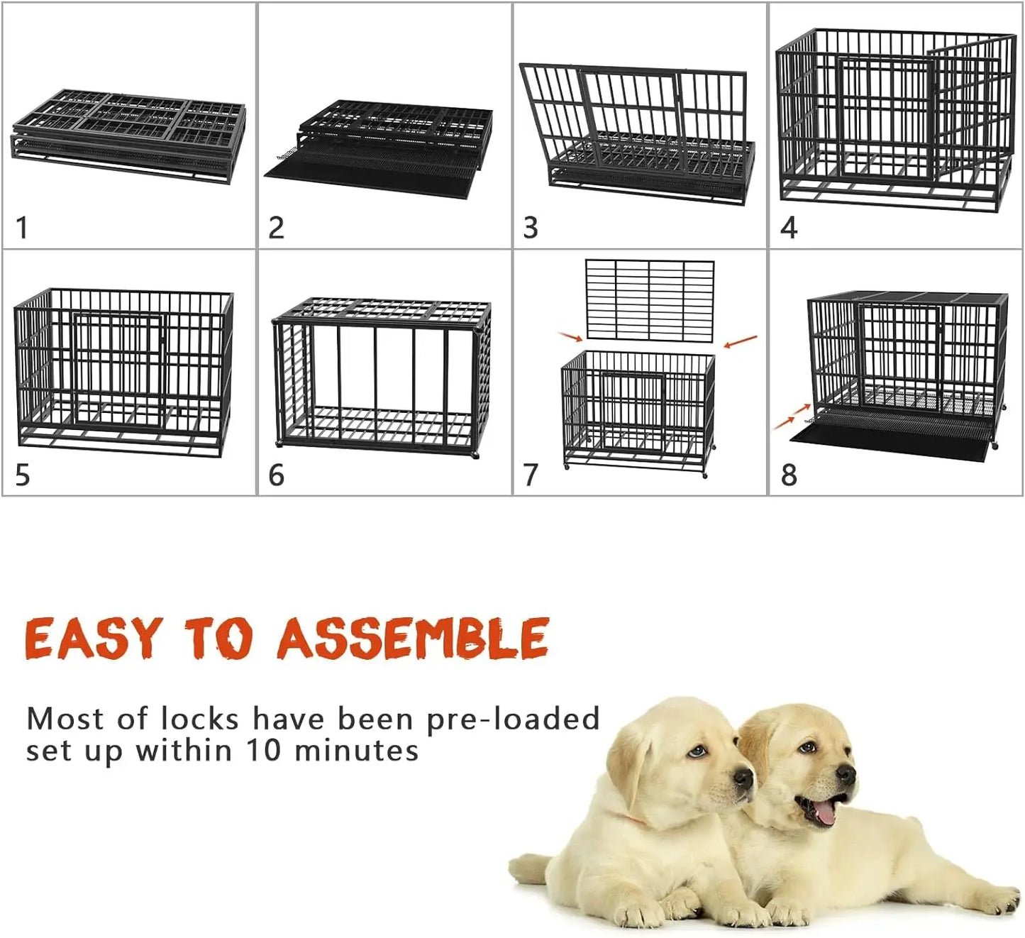 48/38 inch Heavy Duty Indestructible Dog Crate with Lockable Wheels