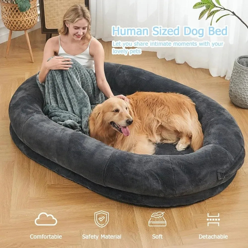 Human Sized Dog Bed for People  Bed Dark Grey, black 72"x48"x10"