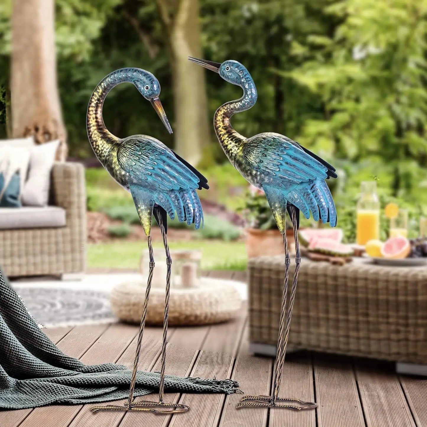 Standing Blue Heron Decoy Sculptures, Metal Bird Yard Art for Lawn Patio Backyard Decoration