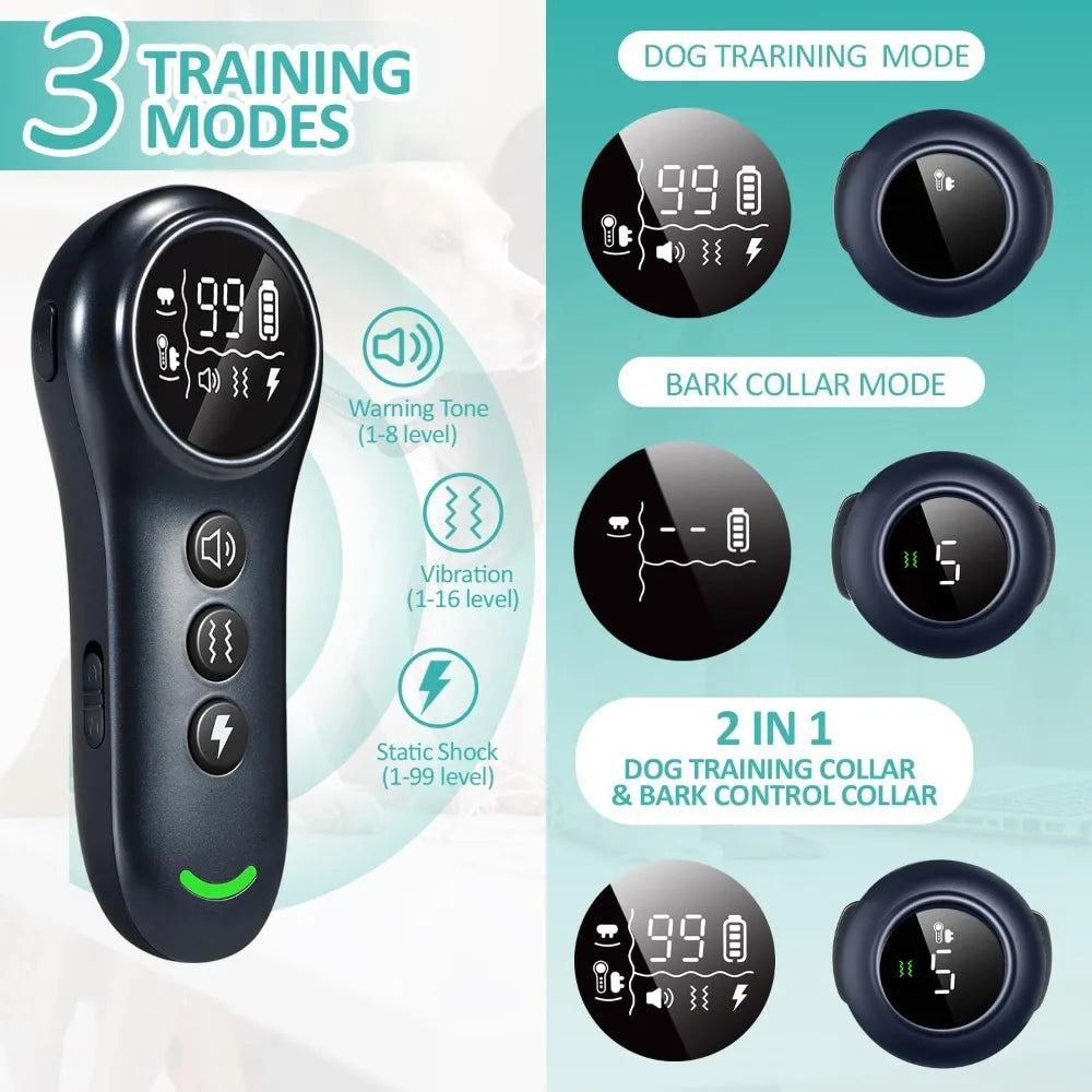 Electronic Dog Training Collar, Auto Bark Collar with Remote, Beep (1-8), Vibration(1-16), Waterproof, Safe