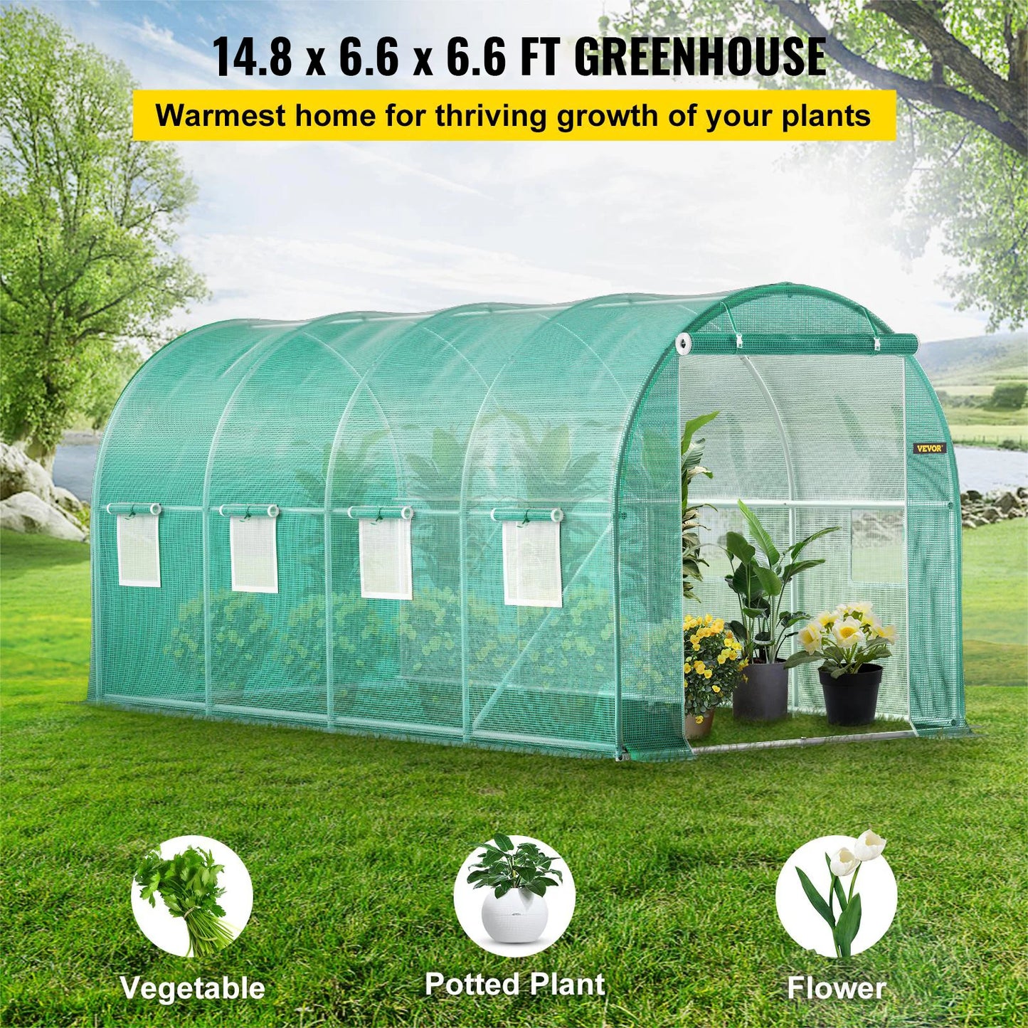 VEVOR Walk-in Portable Tunnel Greenhouse with Galvanized Frame & Waterproof Cover