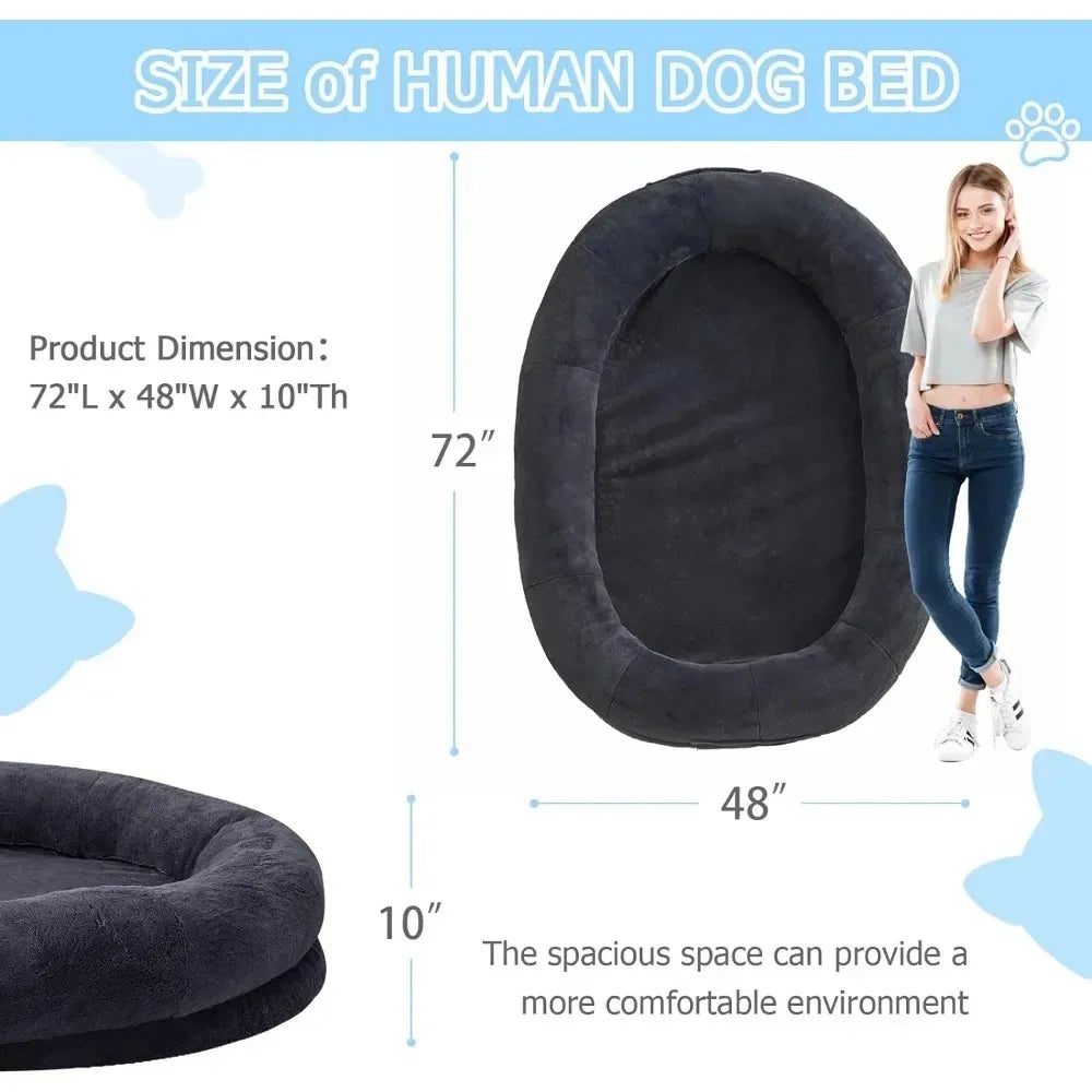 Human Sized Dog Bed for People  Bed Dark Grey, black 72"x48"x10"