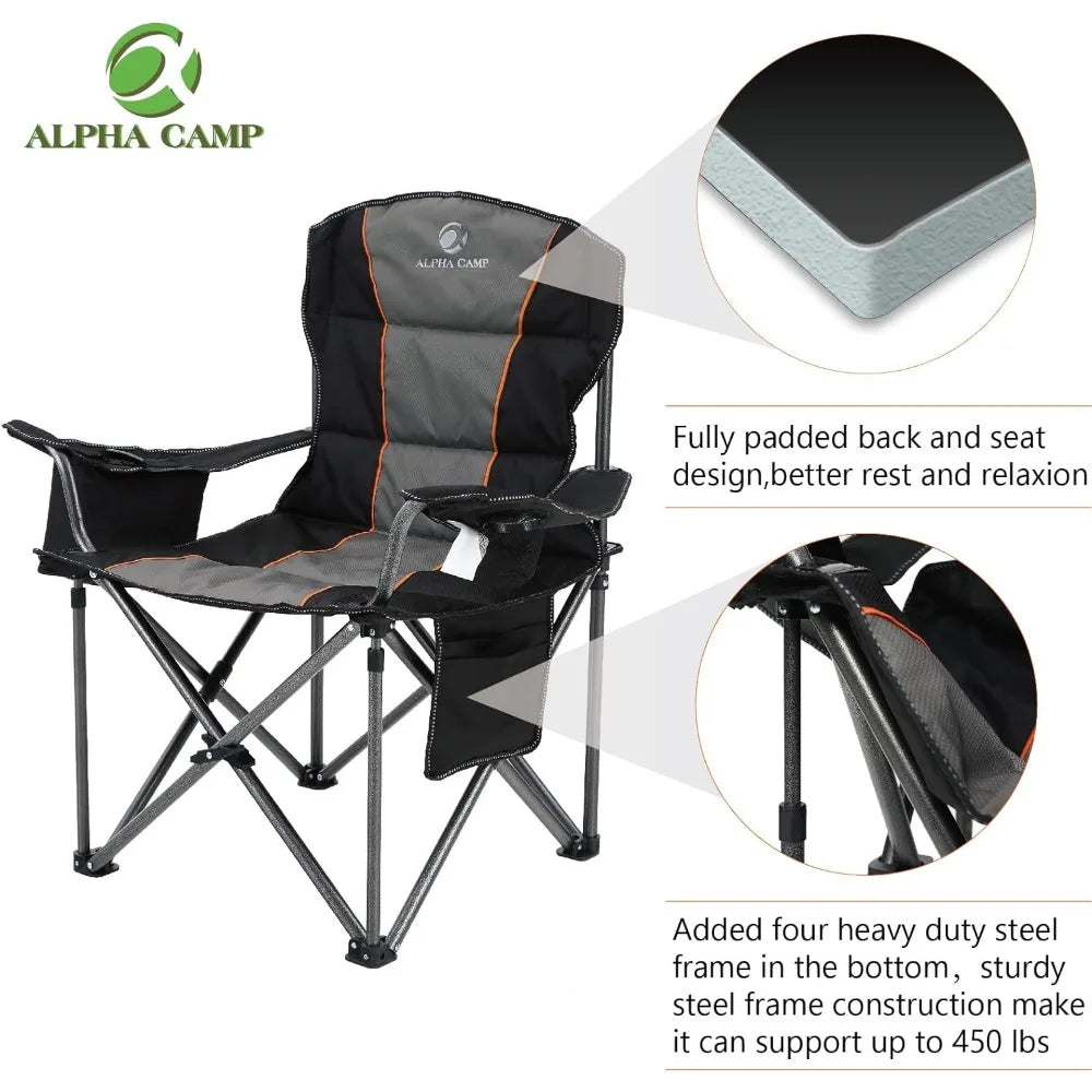 Camping Folding Chair, Heavy Duty  Steel Frame Collapsible Padded Arm Chair