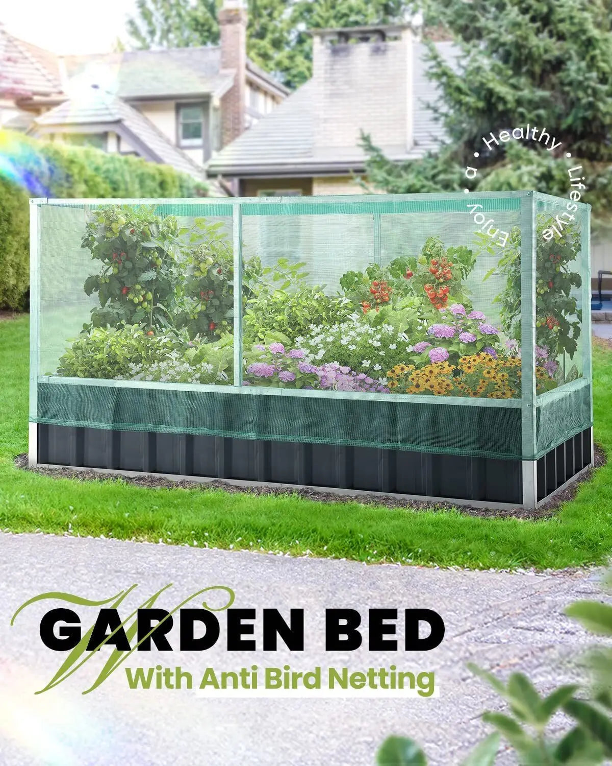 Steel Raised Garden Bed with Anti Bird Protection Netting