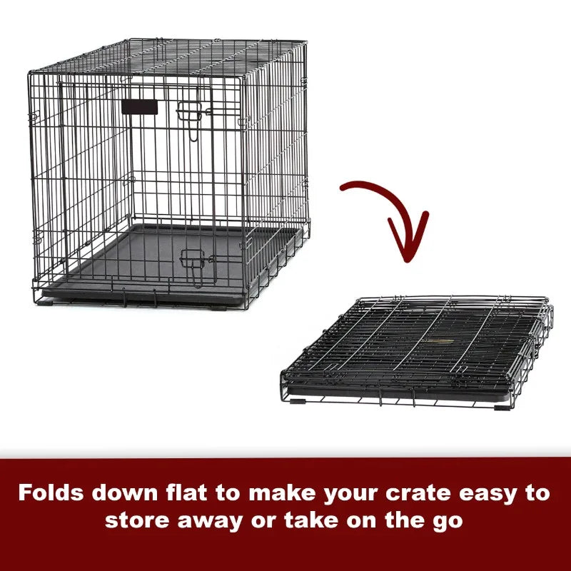 MidWest Double Door Metal Dog Crate, 18"  Includes Leak-Proof Pan, Floor Protecting Feet, Divider Panel