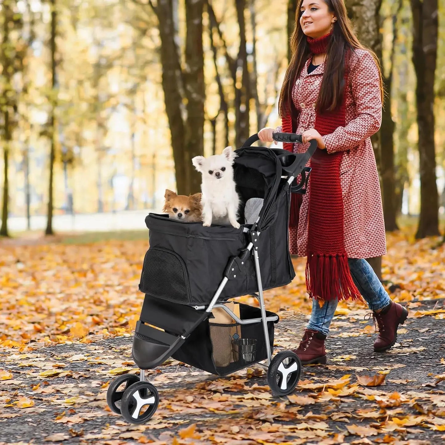 Foldable 3 Wheeled Pet Stroller for Cats and Dogs