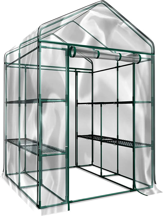 Walk in Greenhouse with 8 Sturdy Shelves and PVC Cover Indoor or Outdoor