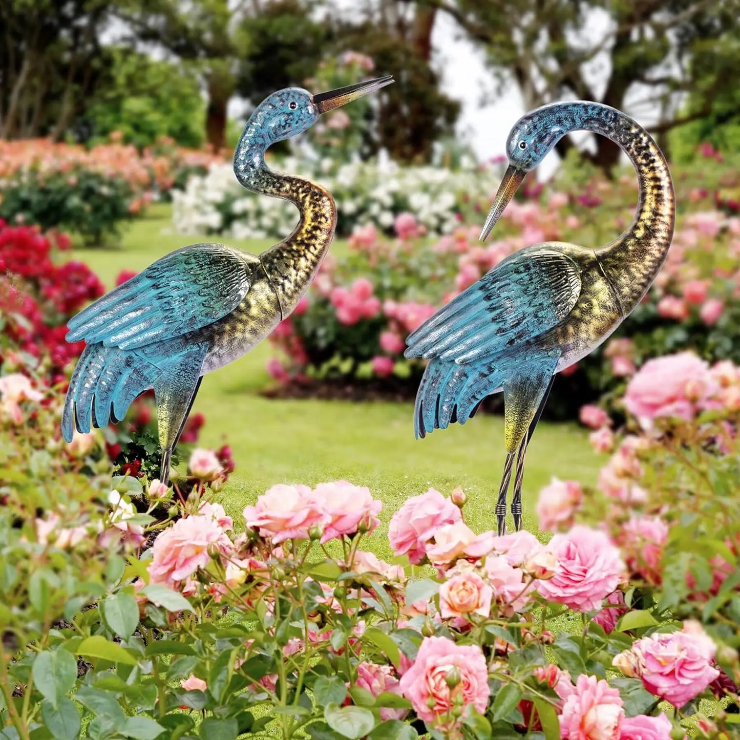 Standing Blue Heron Decoy Sculptures, Metal Bird Yard Art for Lawn Patio Backyard Decoration