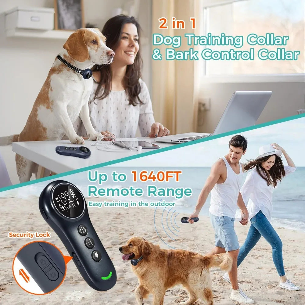 Electronic Dog Training Collar, Auto Bark Collar with Remote, Beep (1-8), Vibration(1-16), Waterproof, Safe