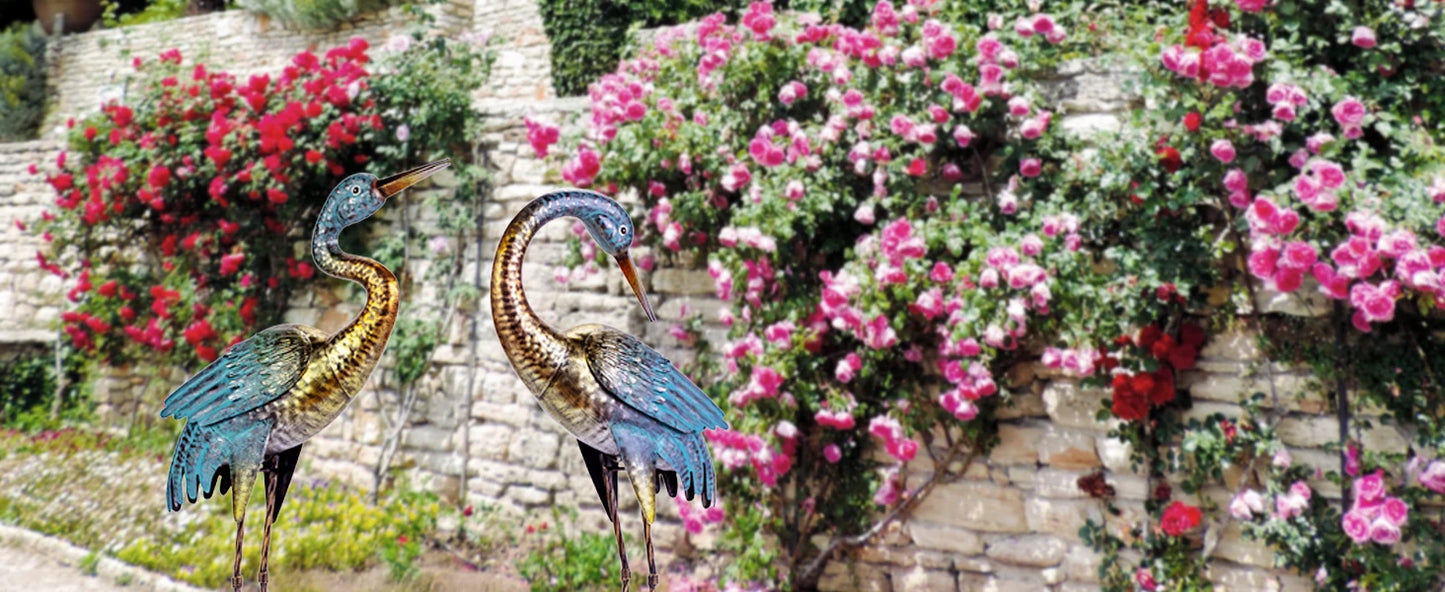 Standing Blue Heron Decoy Sculptures, Metal Bird Yard Art for Lawn Patio Backyard Decoration