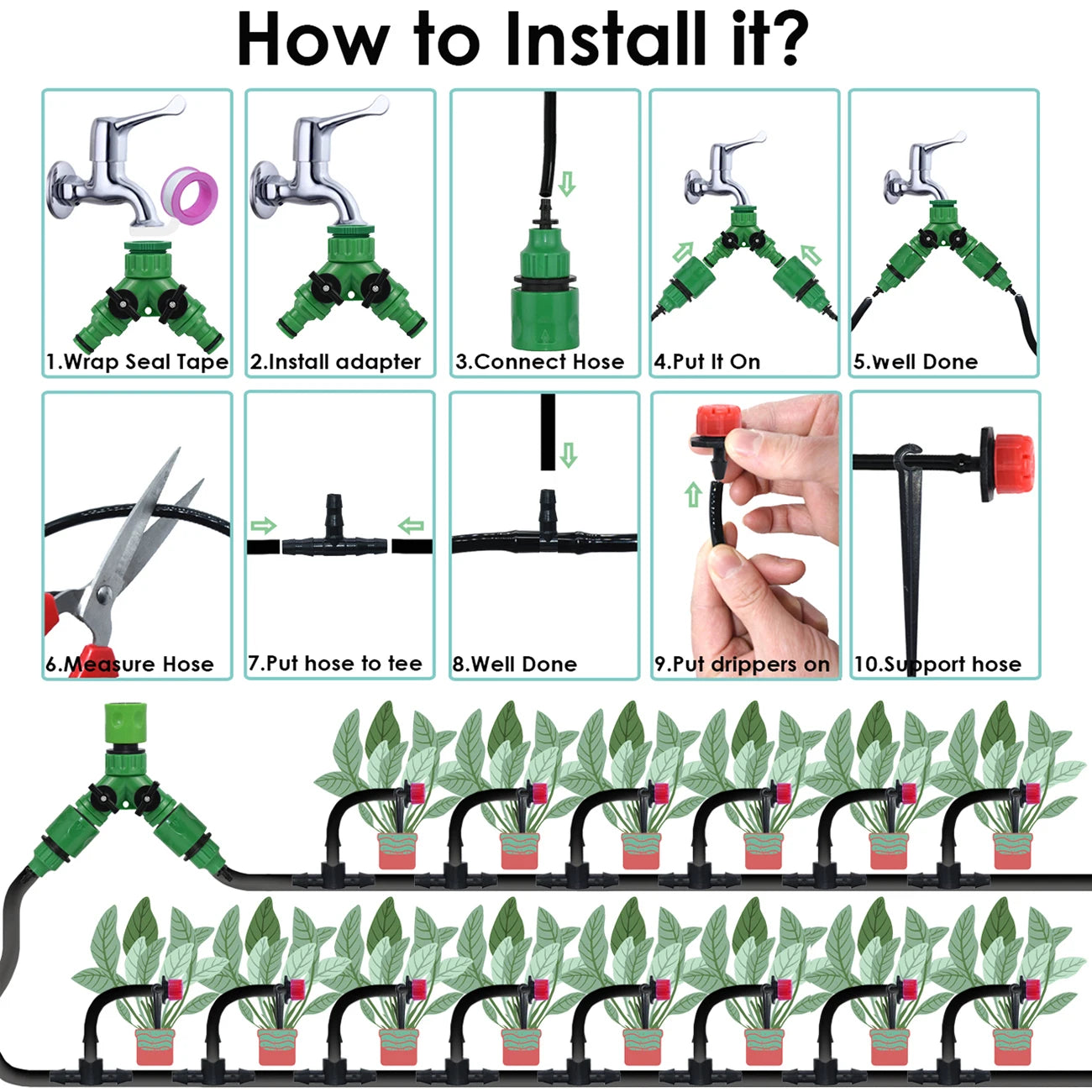 KESLA Garden Drip Irrigation Automatic Watering System Kit 1/4'' Nozzles