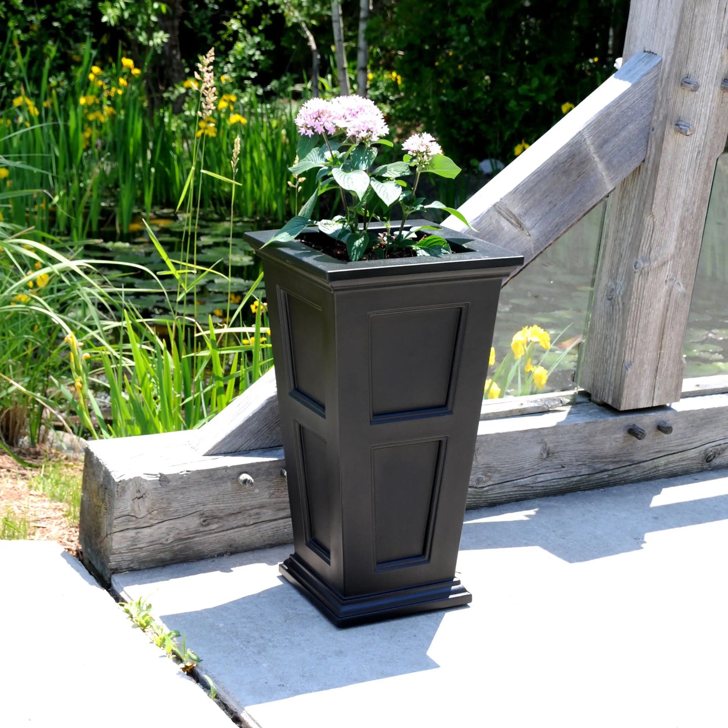 Modern 16" x 16" x 28" Square Black Polyethylene Garden Planter