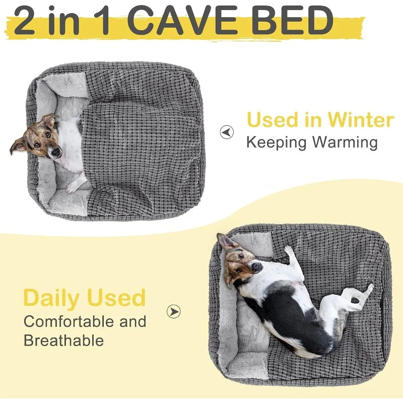 Rectangle Cave Hooded Anti-Anxiety Orthopedic Cat/Dog Bed Machine Washable