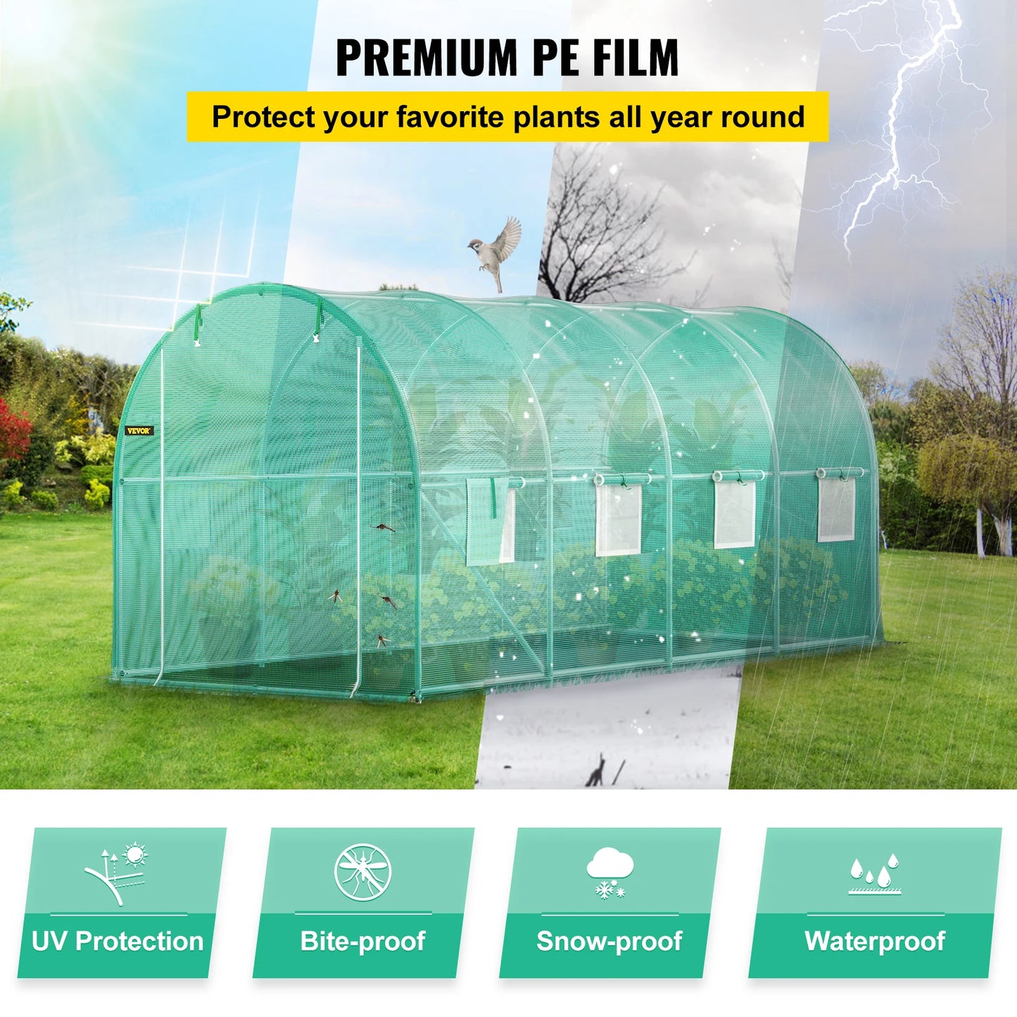 VEVOR Walk-in Portable Tunnel Greenhouse with Galvanized Frame & Waterproof Cover